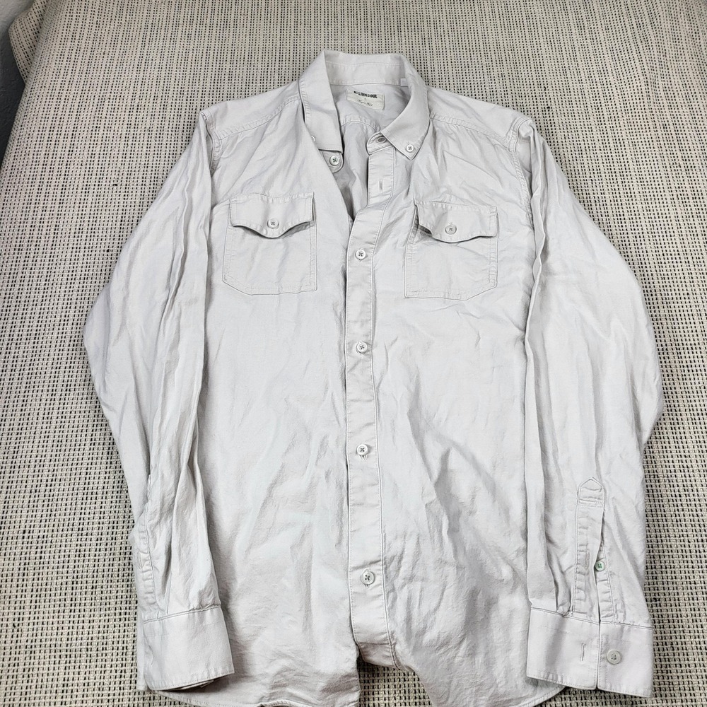 Linksoul Shirt Mens Large White Solid Long Sleeve Button Front Casual Golf